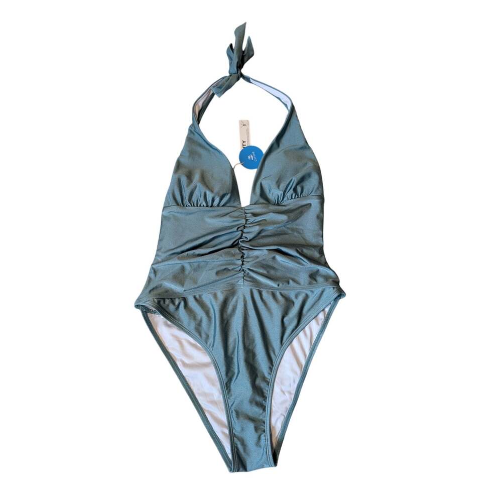 NWT,  CUPSHE One Piece Swim suit, size Medium, Tie Back; Sea Moss Green